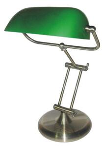 Elegancka lampa biurkowa Bank - srebrna podstawa, zielony klosz