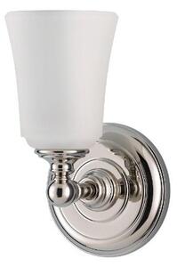 Kinkiet łazienkowy Huguenot - srebrna, okrągła podstawa, mleczny, szklany klosz, IP44