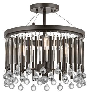 Ciemnobrązowa lampa sufitowa Piper - okrągły klosz, dekoracyjne kryształki