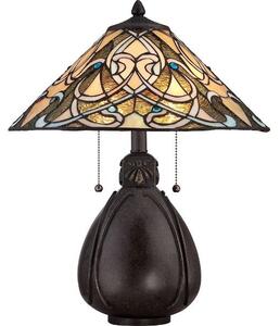 Klasyczna lampa stołowa Indiana - szeroka, brązowa podstawa, klosz ze szkła witrażowego