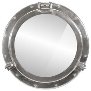 Lustro wiszące w kształcie bulaja, Ø50 cm, aluminium i szkło