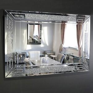 Srebrne lustro glamour prostokątne z kryształkami 80x120 cm M-0583