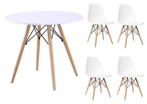 Zestaw stół okrągły Paris 80 cm + 4 krzesła Milano białe nogi bukowe