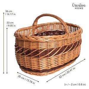 Kosz Piknikowy Wiklinowy | CREATIVE HOME | z Uchwytem i Oplotem 52x35x36cm | Naturalny Brąz