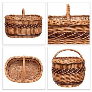 Kosz Piknikowy Wiklinowy | CREATIVE HOME | z Uchwytem i Oplotem 52x35x36cm | Naturalny Brąz