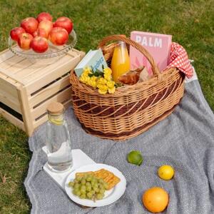 Kosz Piknikowy Wiklinowy | CREATIVE HOME | z Uchwytem i Oplotem 52x35x36cm | Naturalny Brąz