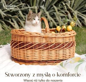 Kosz Piknikowy Wiklinowy | CREATIVE HOME | z Uchwytem i Oplotem 52x35x36cm | Naturalny Brąz