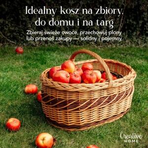 Kosz Piknikowy Wiklinowy | CREATIVE HOME | z Uchwytem i Oplotem 52x35x36cm | Naturalny Brąz