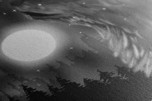 Obraz wilczy księżyc w wersji czarno-białej