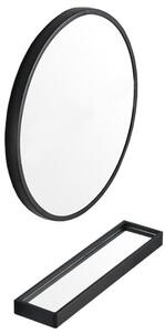 Czarne okrągłe lustro 80 cm z półką do łazienki - Odri