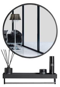 Czarne okrągłe lustro z półką do łazienki - Odri