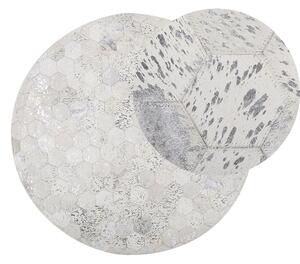 Okrągły dywan patchworkowy z heksagonów srebrny z beżowym ø 140 cm skóra Bozkoy Beliani