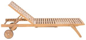 Klasyczny leżak ogrodowy regulowany z poduszką beżowa drewno akacjowe Cesana Beliani