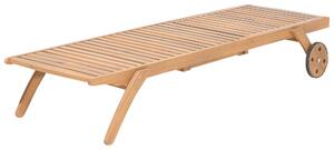 Klasyczny leżak ogrodowy regulowany z poduszką beżowa drewno akacjowe Cesana Beliani