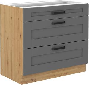 Szafka kuchenna dolna z 3 szufladami LUNA 80 D 3S Szary/Dąb Artisan