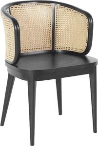 Czarne zgrabne krzesło z rattanową wkładką