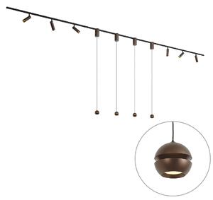 Nowoczesny system oświetlenia szynowego z 6 reflektorami i 4 lampami wiszącymi Easylift ciemny brąz 1-fazowy - Slimline Uzzy Tira
