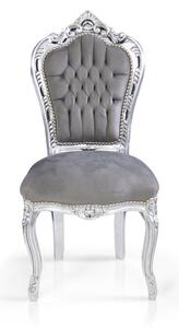 Barokowe, dekoracyjne krzesło, seria Kair, srebrna rama, obicie szary welur