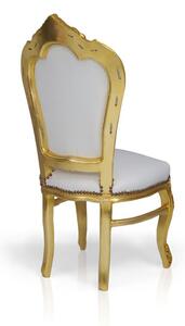 Stylowe, dekoracyjne krzesło z serii Kair, złota, drewniana rama, obicie biała, ekologiczna skóra