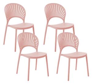 Zestaw 4 krzeseł plastikowych do jadalni ogrodu sztaplowane różowy Ostia Beliani