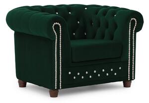 Zielony aksamitny fotel typu chesterfield York Blik – Ropez