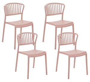 Zestaw 4 krzeseł plastikowych do jadalni ogrodu sztaplowane różowy Gela Beliani