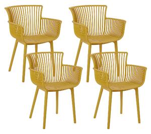 Zestaw 4 krzeseł plastikowych do jadalni ogrodu z podłokietnikami żółty Pesaro Beliani