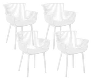Zestaw 4 krzeseł plastikowych do jadalni ogrodu z podłokietnikami biały Pesaro Beliani
