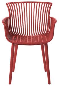 Zestaw 4 krzeseł plastikowych do jadalni ogrodu z podłokietnikami czerwony Pesaro Beliani