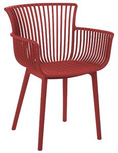 Zestaw 4 krzeseł plastikowych do jadalni ogrodu z podłokietnikami czerwony Pesaro Beliani