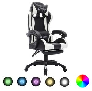 Fotel dla gracza z RGB LED, biało-czarny, sztuczna skóra