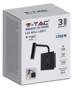 Oprawa LED V-TAC 3W Kinkiet Hotel Łóżko USB/włącznik Czarny COB CREE VT-2943 3000K 150lm 3 Lata Gwarancji