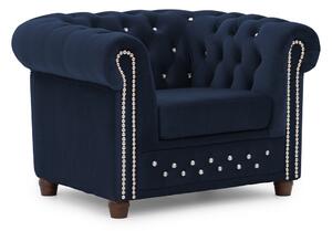 Niebieski aksamitny fotel typu chesterfield York Blik – Ropez