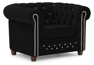 Czarny aksamitny fotel typu chesterfield York Blik – Ropez