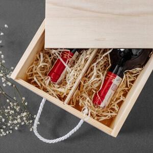 Pudełko na Wino z Przesuwną Pokrywą | CREATIVE DECO | 2 Butelki 35x21x11cm | Naturalny