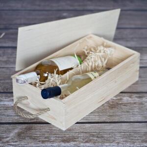 Pudełko na Wino z Przesuwną Pokrywą | CREATIVE DECO | 2 Butelki 35x21x11cm | Naturalny
