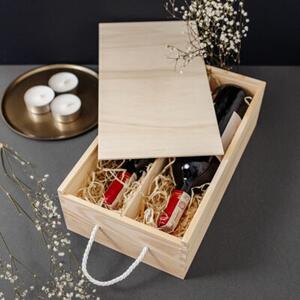 Pudełko na Wino z Przesuwną Pokrywą | CREATIVE DECO | 2 Butelki 35x21x11cm | Naturalny