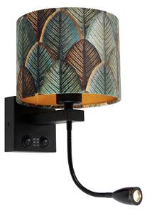 Lampa ścienna czarna z aksamitnym abażurem w kształcie liścia i złotym wnętrzem - Brescia Combi