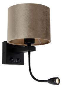 Lampa ścienna czarna z abażurem z weluru taupe 18 cm - Brescia Combi