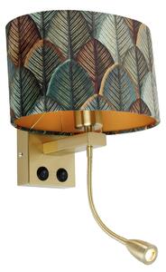 Lampa ścienna mosiężna z owalnym aksamitnym abażurem o wzorze liści 25 cm - Brescia Combi