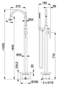 Bateria wannowa stojąca KFA ARMATURA Moza 5035-510-00 Chrom