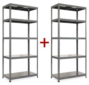 Regał półkowy 1+1 GRATIS, 1800x900x400 mmmm, 5 półek, nośność półki 175 kg, RAL 7031