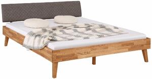 Dębowa rama łóżka z tapicerowanym szarym zagłówkiem - 160x200 cm