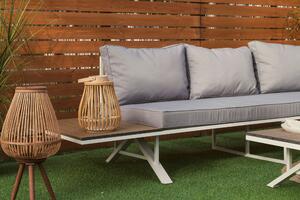 EMWOmeble Zestaw ogrodowy BARBADOS NEW2 | Aluminium | Biały | Drewno tekowe | Szare poduszki