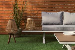EMWOmeble Zestaw ogrodowy BARBADOS NEW2 | Aluminium | Biały | Drewno tekowe | Szare poduszki