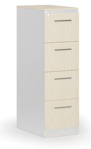 Kartoteka metalowa PRIMO z drewnianym frontem A4, 4 szuflady, biały/szary