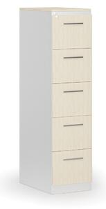 Kartoteka metalowa PRIMO z drewnianym frontem A4, 5 szuflad, biały/orzech