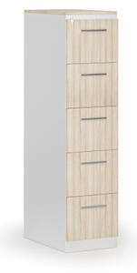 Kartoteka metalowa PRIMO z drewnianym frontem A4, 5 szuflad, biały/dąb naturalny