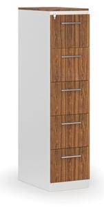 Kartoteka metalowa PRIMO z drewnianym frontem A4, 5 szuflad, biały/orzech