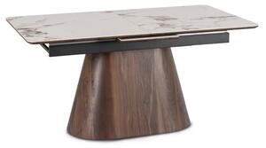 Stół Rozkładany Prostokątny LIZBONA 160-200 cm Ceramiczny Biały Marmur/Orzech Japandi